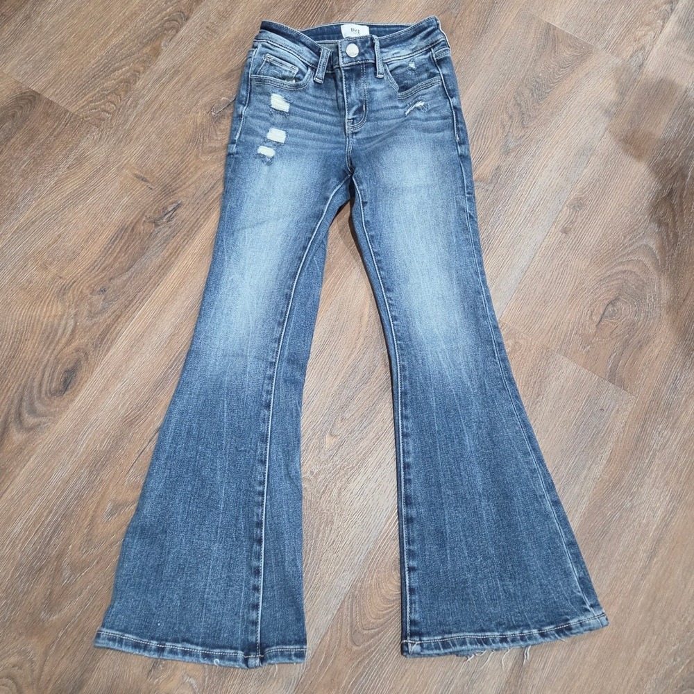 BKE Youth Girls Mini Andi Flare Jeans Distressed Medium Wash Size 8R